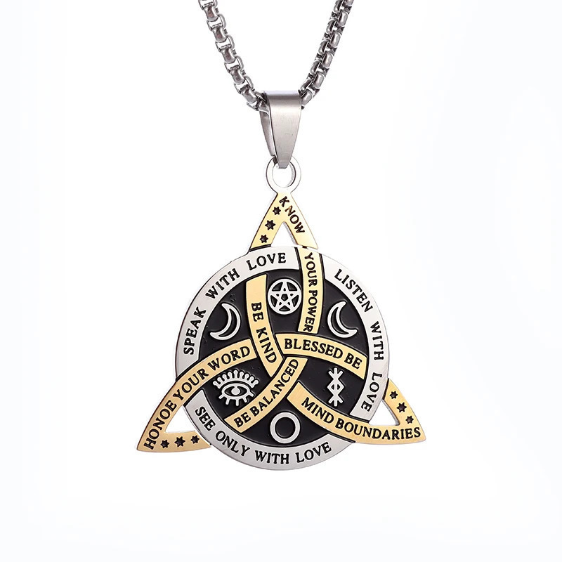 New Unisex Titanium Pendant with Star Moon Fan Stainless Steel Celtic Vintage Viking Triangle Necklace Wholesale Fashion Jewelry