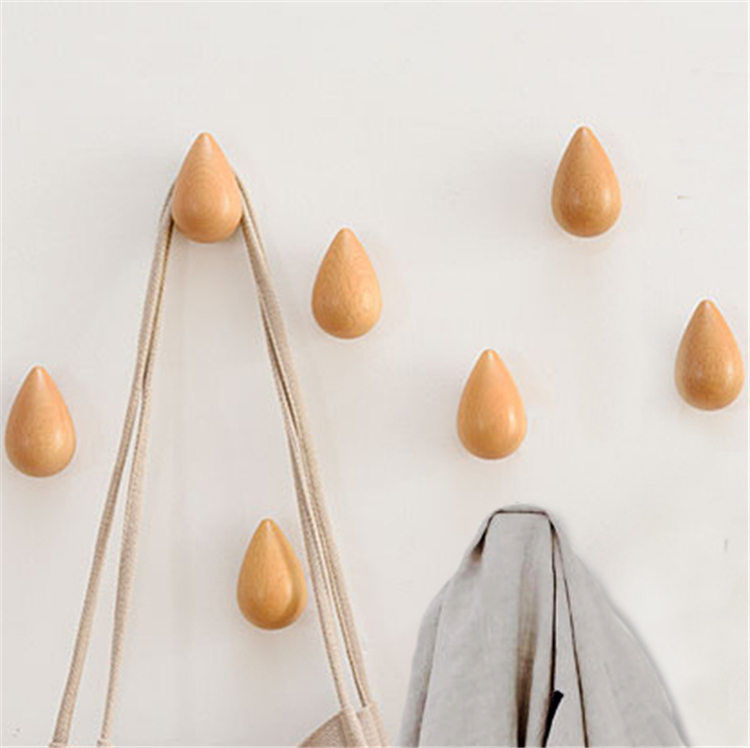 Wholesale Creative Wooden Decorative Water Drop Wall Mounted Bedroom Coat Hook Hanger