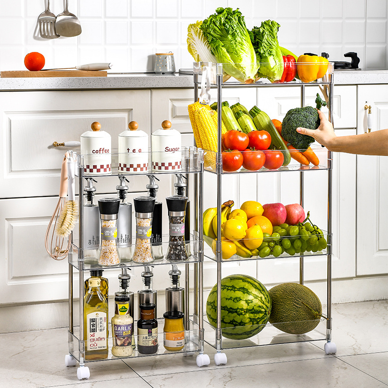 Choice Fun Transparent Multi-layer Slim Multifunctional Kitchen Trolley with Roller Storage Rack