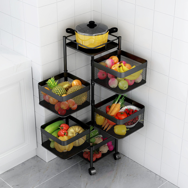 Choice fun High quality  Floor mobile rotating rack vegetable and fruit storage rack kitchen bathroom rack rotating  basket