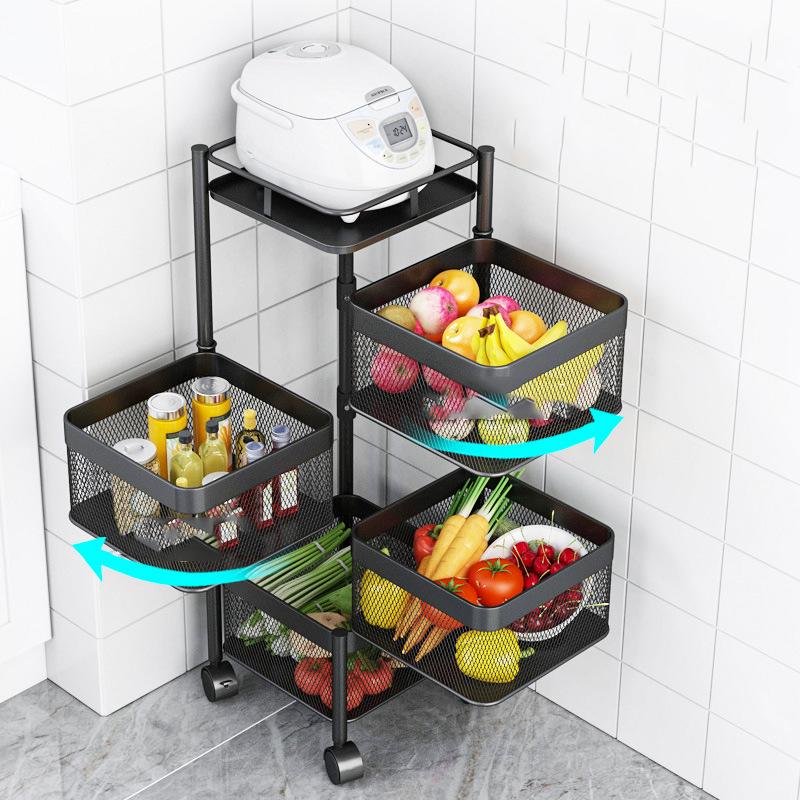 Choice fun High quality  Floor mobile rotating rack vegetable and fruit storage rack kitchen bathroom rack rotating  basket