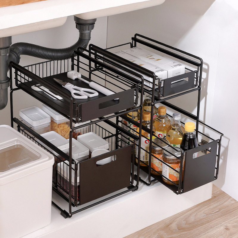 Choice Fun 2-Tier Kitchen Under Sink Organizer With Sliding Storage Drawer Multifunctional Storage Rack