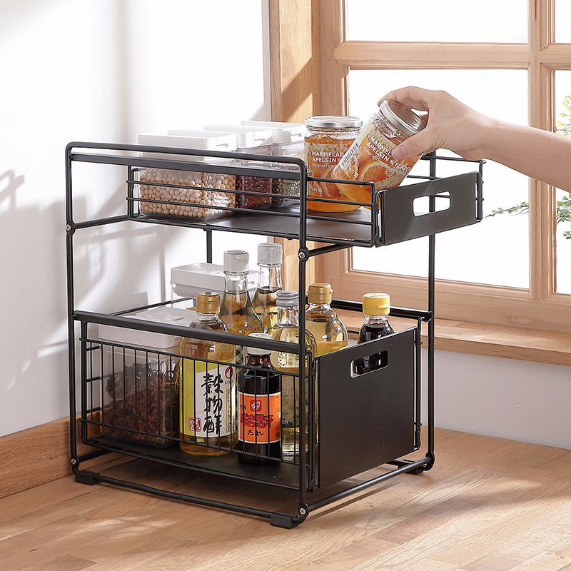 Choice Fun 2-Tier Kitchen Under Sink Organizer With Sliding Storage Drawer Multifunctional Storage Rack