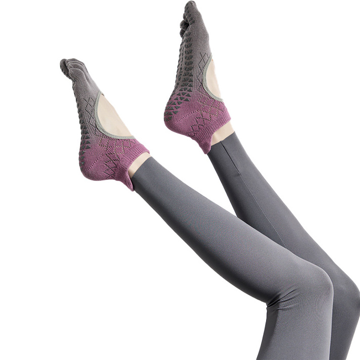 Summer graded glue yoga socks non-slip professional women's five-finger socks Pilates socks split toe backless