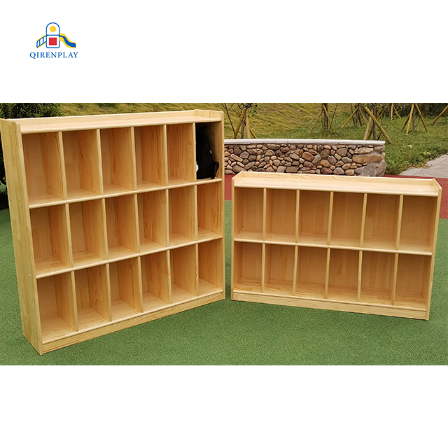 Wholesale natural solid wood children's book storage shelves shelf cabinet  School Bag Shoe Cloth Storage Montessori cabinet