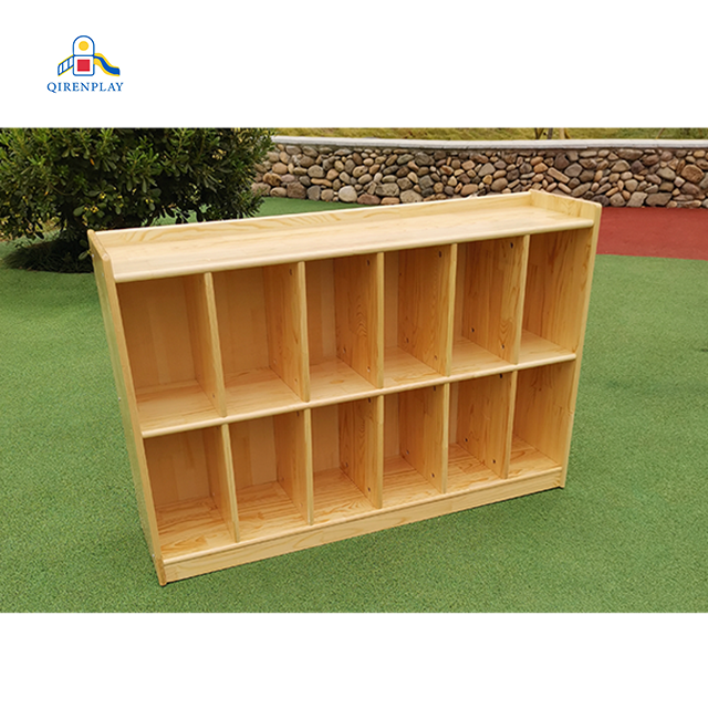 Wholesale natural solid wood children's book storage shelves shelf cabinet  School Bag Shoe Cloth Storage Montessori cabinet