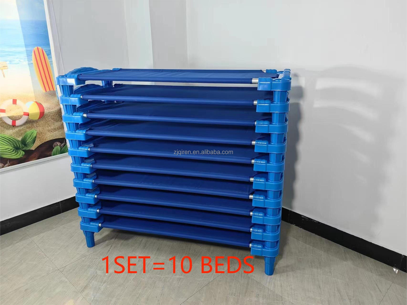 Factory directly Kindergarten daycare nap Stackable children's beds Blue Canvas Bed for school