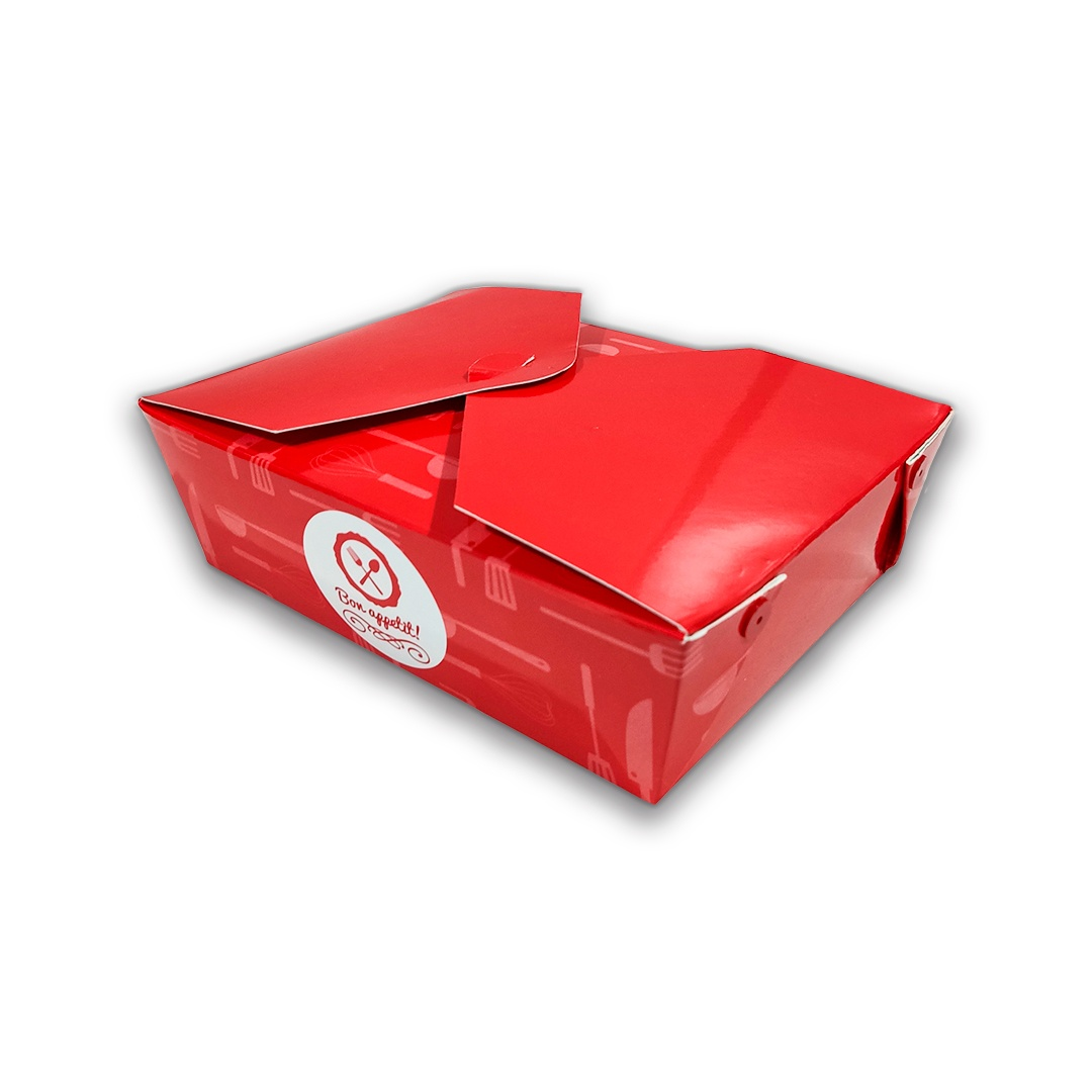 Elegant Red Take-Away Lunch Cardboard Boxes Four Compartments With Partitions Maintain The Original Flavor Of Food