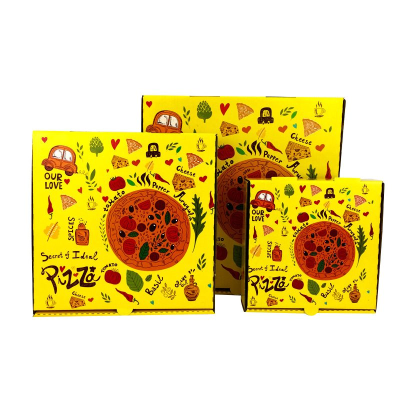 Custom Design Yellow Recyclable Corrugated Pizza Packaging Box For Taking Away Food Paper Box