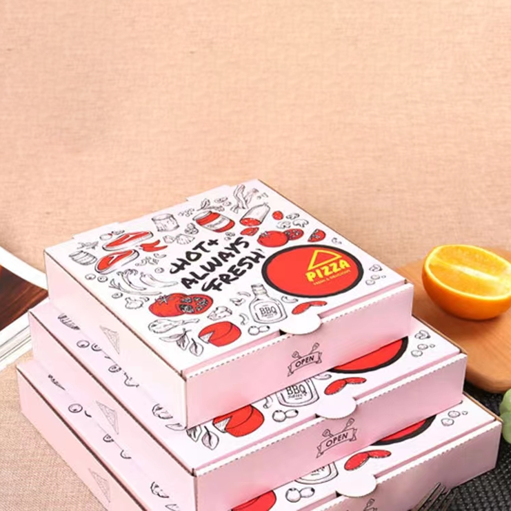 Pink Rectangle Box Corrugated Paper For Thermo Pizza Customize Size Keep Food Fresh Pizza Box