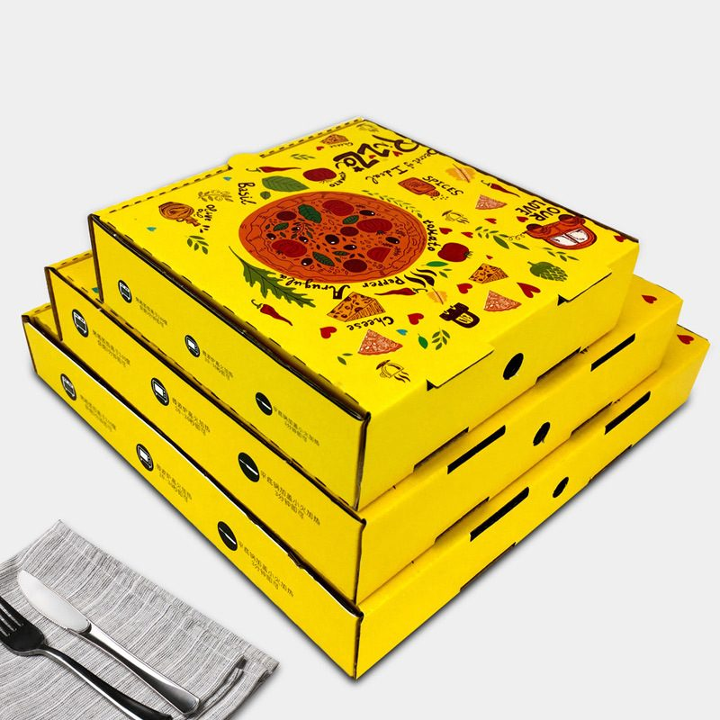 Custom Design Yellow Recyclable Corrugated Pizza Packaging Box For Taking Away Food Paper Box