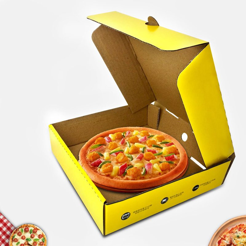 Custom Design Yellow Recyclable Corrugated Pizza Packaging Box For Taking Away Food Paper Box