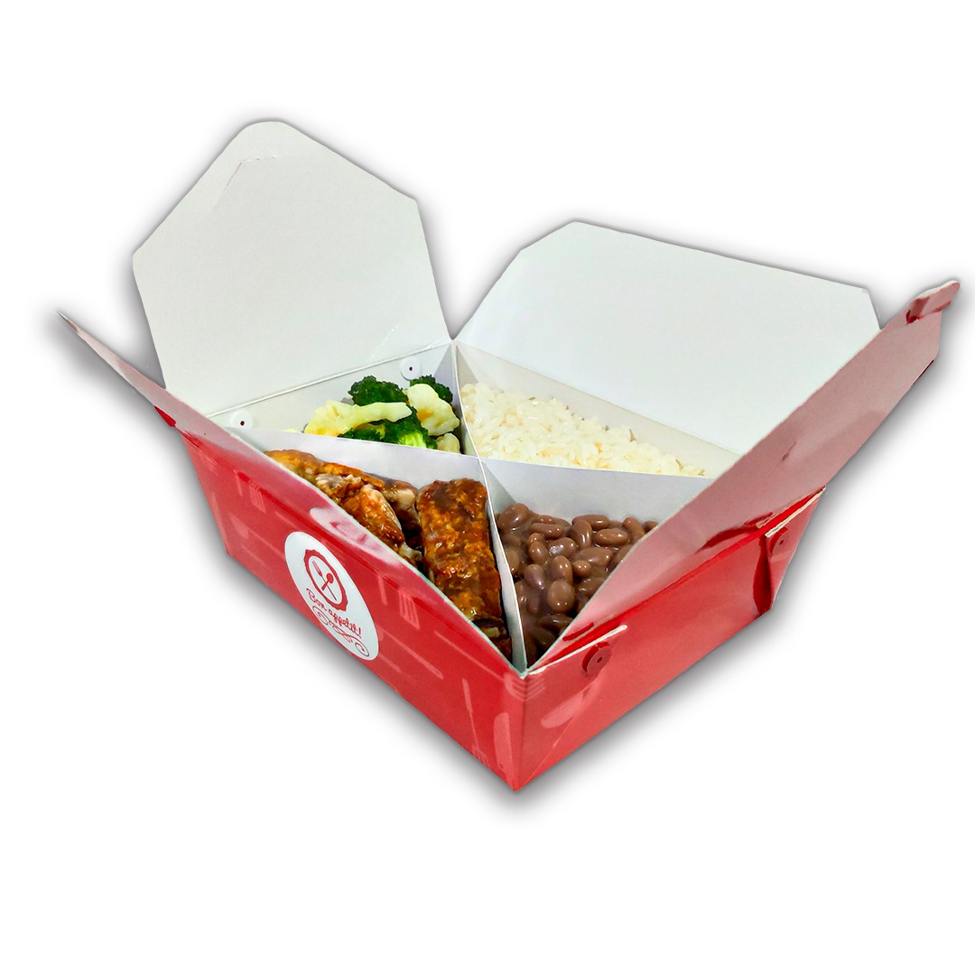 Elegant Red Take-Away Lunch Cardboard Boxes Four Compartments With Partitions Maintain The Original Flavor Of Food