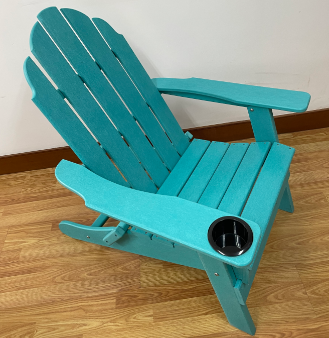 Folding Adirondack Chair with Cup Holder Oversized, Poly Lumber, for Patio Deck Garden, Backyard Furniture