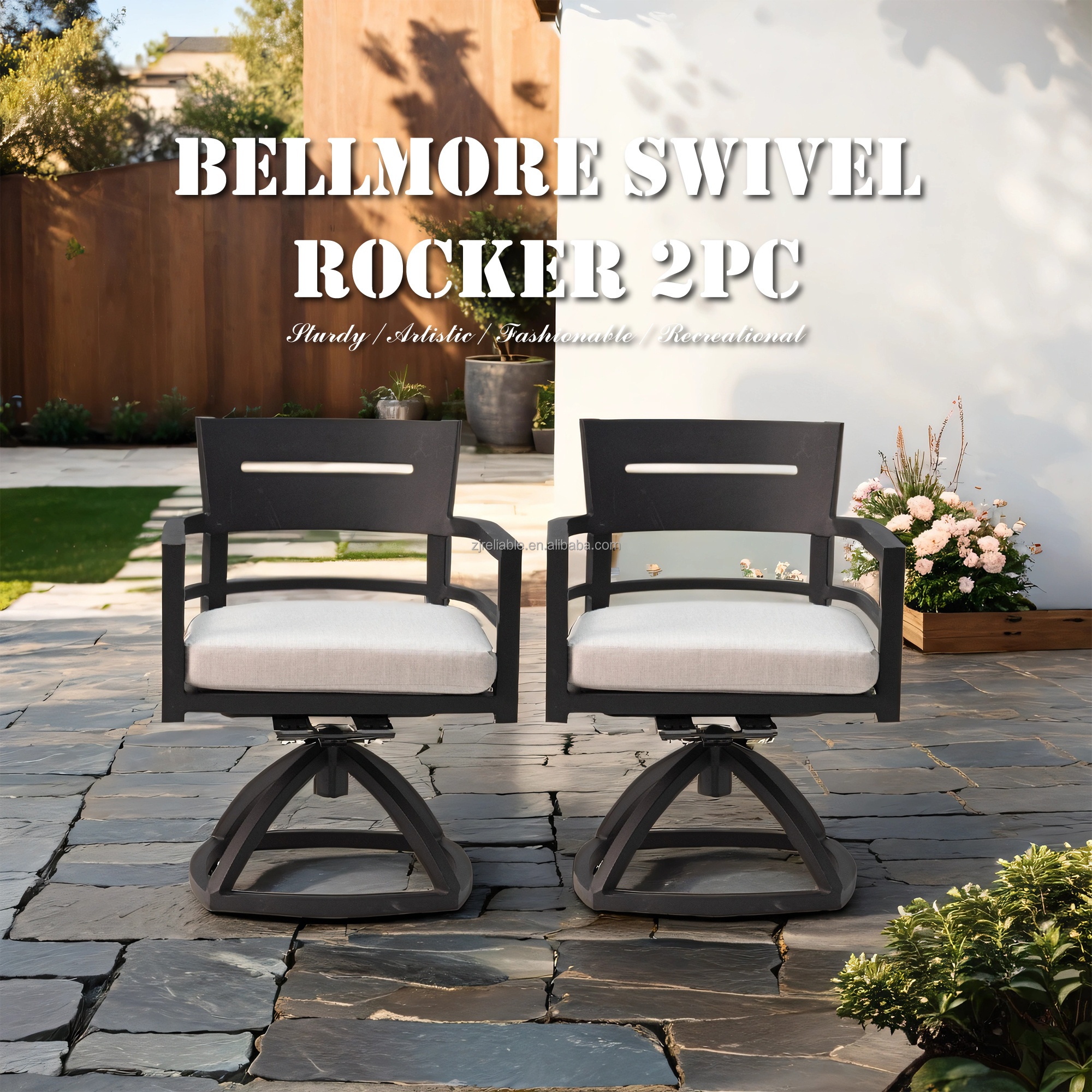 Outdoor Aluminum Patio Furniture Dining set with 4 Dining Chairs &2 Swivel Rockers with Cushions for Deck Lawn Garden