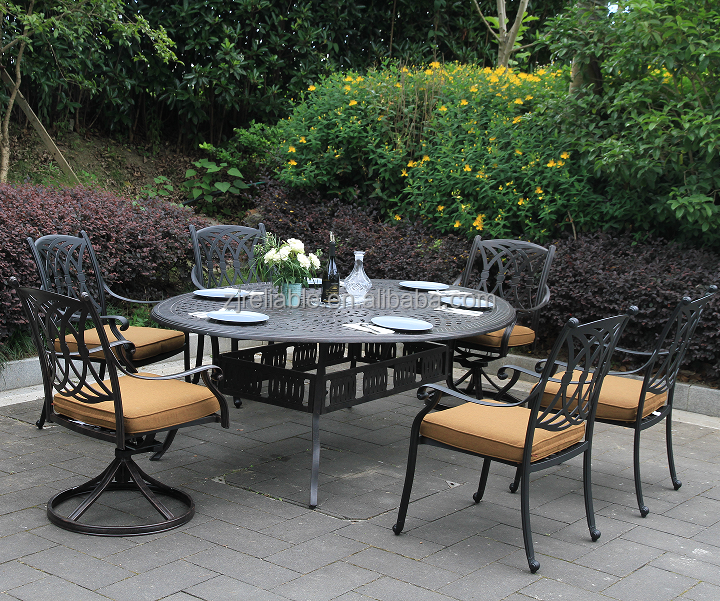 Wholesale Outdoor Patio Cast Aluminum Garden Furniture 84x60 Oval Table And Chairs 7 PC Dining Set