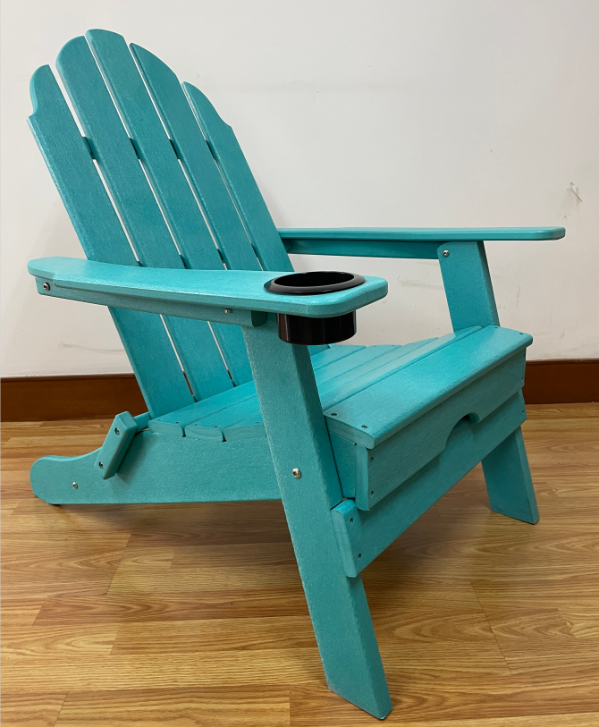 Folding Adirondack Chair with Cup Holder Oversized, Poly Lumber, for Patio Deck Garden, Backyard Furniture