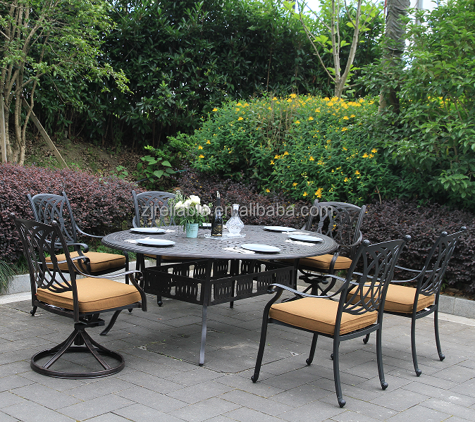 Wholesale Outdoor Patio Cast Aluminum Garden Furniture 84x60 Oval Table And Chairs 7 PC Dining Set