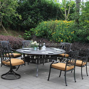 Wholesale Outdoor Patio Cast Aluminum Garden Furniture 84x60 Oval Table And Chairs 7 PC Dining Set