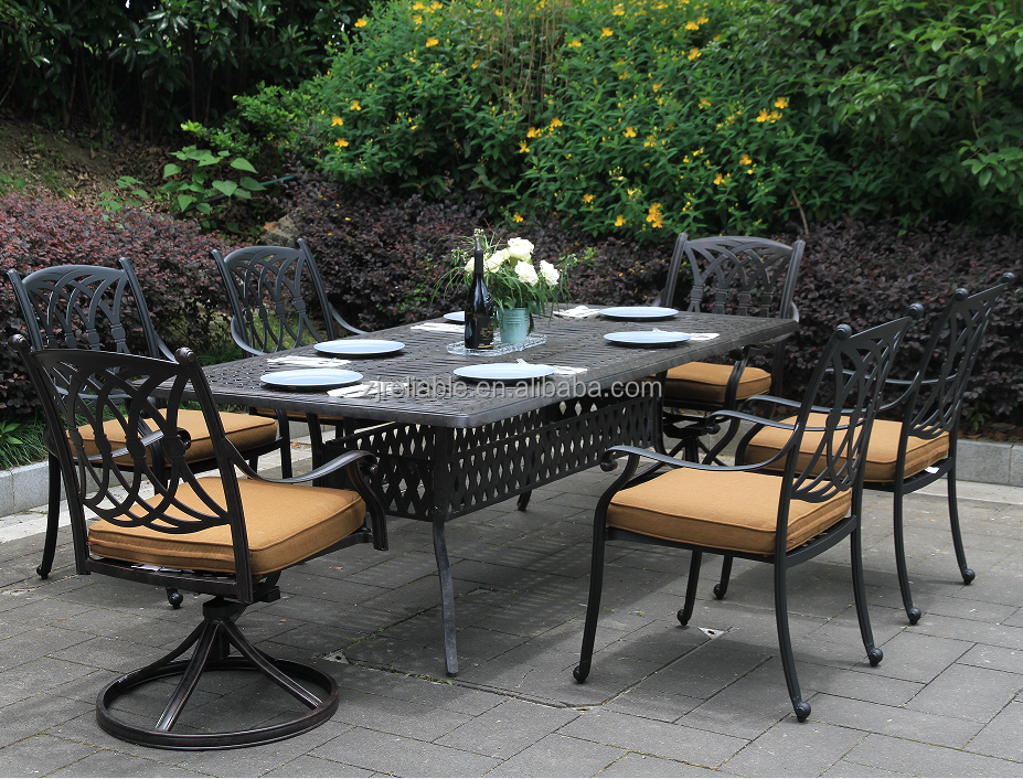 Wholesale Courtyard Outdoor Patio Furniture Comfortable Cast Aluminum table and chairs 7pcs Dining Set