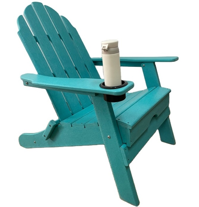 Folding Adirondack Chair with Cup Holder Oversized, Poly Lumber, for Patio Deck Garden, Backyard Furniture