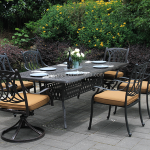 Wholesale Courtyard Outdoor Patio Furniture Comfortable Cast Aluminum table and chairs 7pcs Dining Set