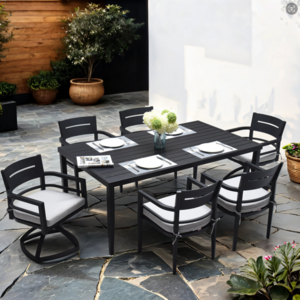 Outdoor Aluminum Patio Furniture Dining set with 4 Dining Chairs &2 Swivel Rockers with Cushions for Deck Lawn Garden