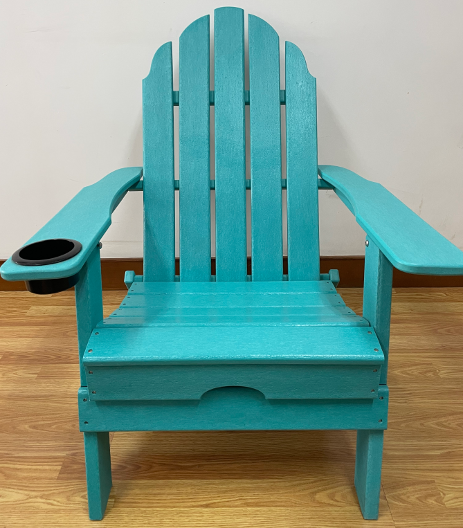 Folding Adirondack Chair with Cup Holder Oversized, Poly Lumber, for Patio Deck Garden, Backyard Furniture