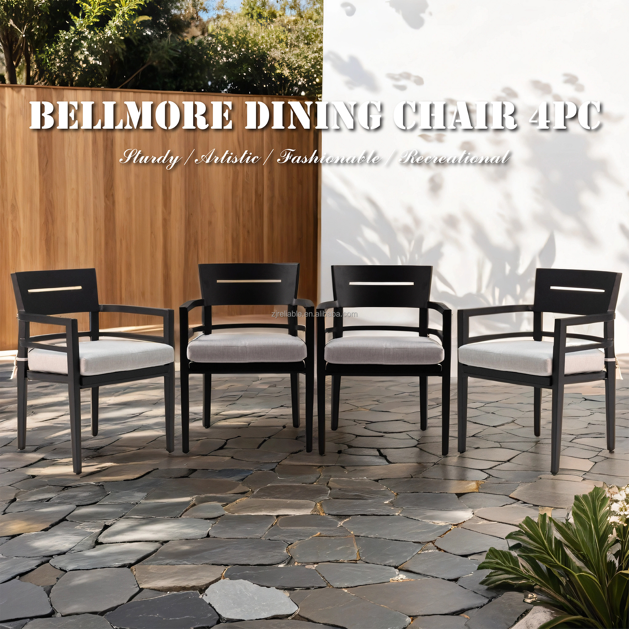 Outdoor Aluminum Patio Furniture Dining set with 4 Dining Chairs &2 Swivel Rockers with Cushions for Deck Lawn Garden