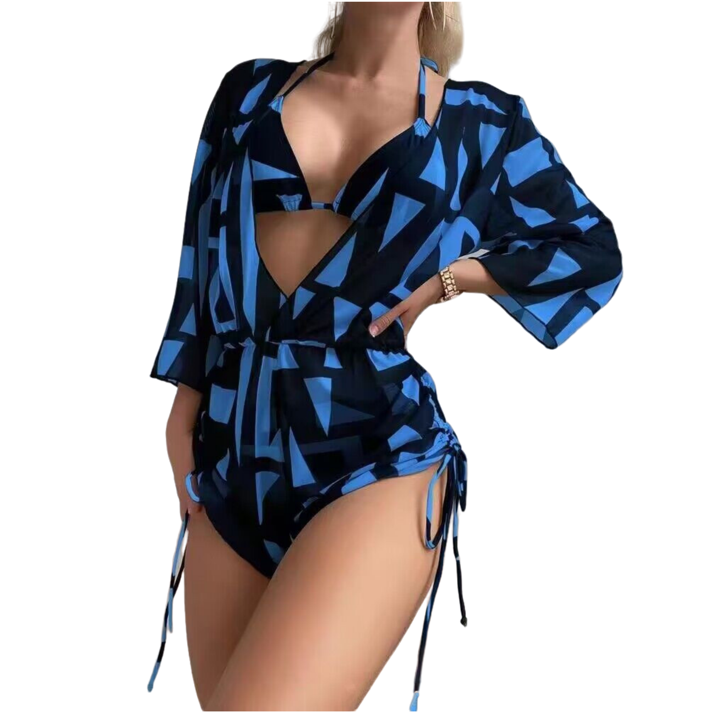 Women Summer Beachwear Sexy Swimwear Cut Out Bikini Set Swimsuit 3 Pieces Swim Wear Cover Ups