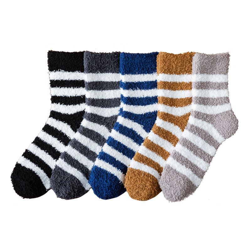 Men Women Unisex Crew Comfortable Soft Striped Fuzzy Socks Wholesale Winter Socks