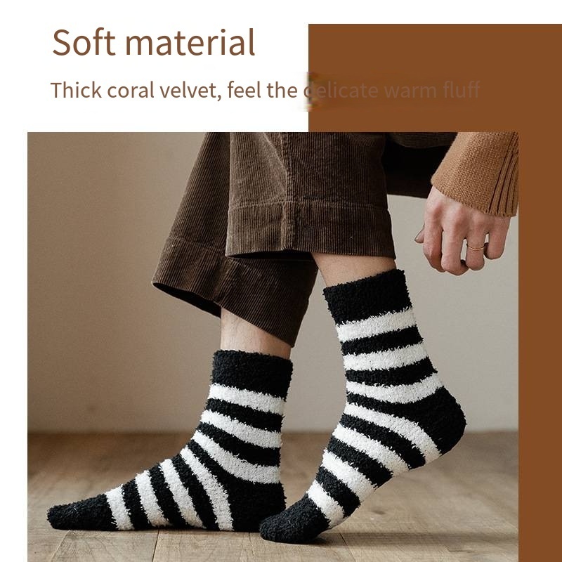 Men Women Unisex Crew Comfortable Soft Striped Fuzzy Socks Wholesale Winter Socks