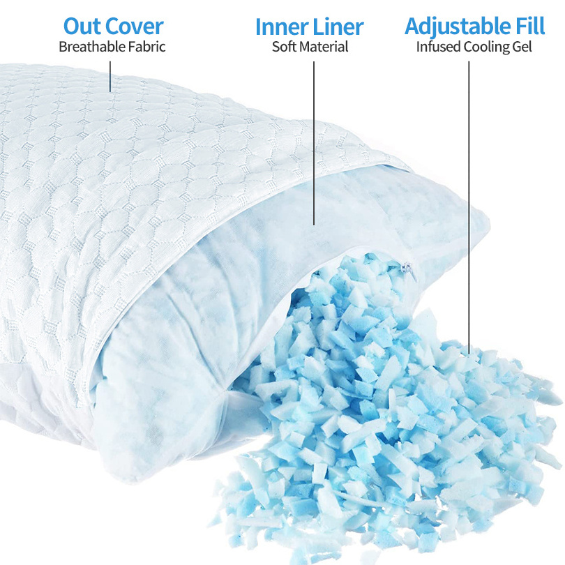 2 Pack Ventilated Gel Shredded Memory Foam Fill Adjustable shredded cooling memory foam Pillows