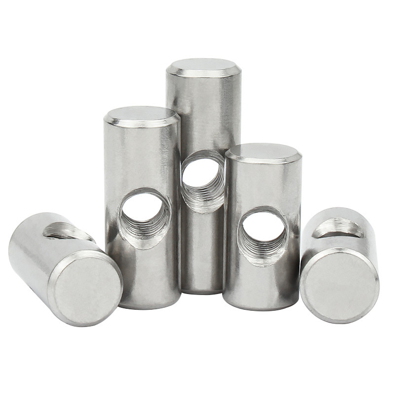 M4 M5 M6 Barrel Nut Bolts 304 Stainless Steel Cylindrical Pin Dowel Thread Cross Hole Hammer Embedded Nut for Wood Furniture