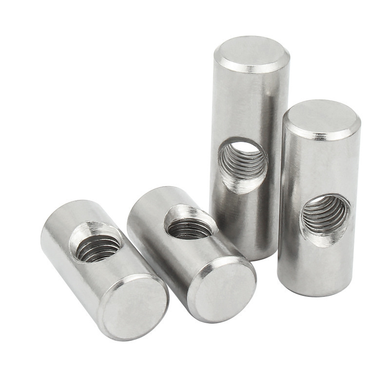 M4 M5 M6 Barrel Nut Bolts 304 Stainless Steel Cylindrical Pin Dowel Thread Cross Hole Hammer Embedded Nut for Wood Furniture