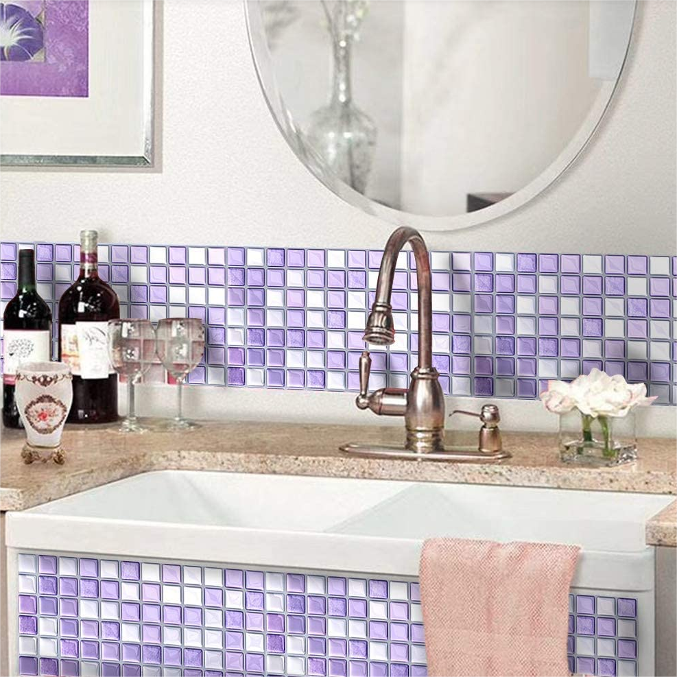 Hot Sale Fashion Design Self Adhesive Mosaic Tile Purple Wallpaper Home Kitchen Self Adhesive Glass Mosaic Sticker