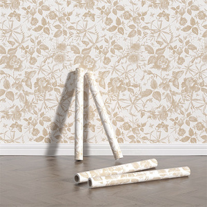 Vintage Yellow Wallpaper Self Adhesive Butterfly Chinese Floral Wallpaper