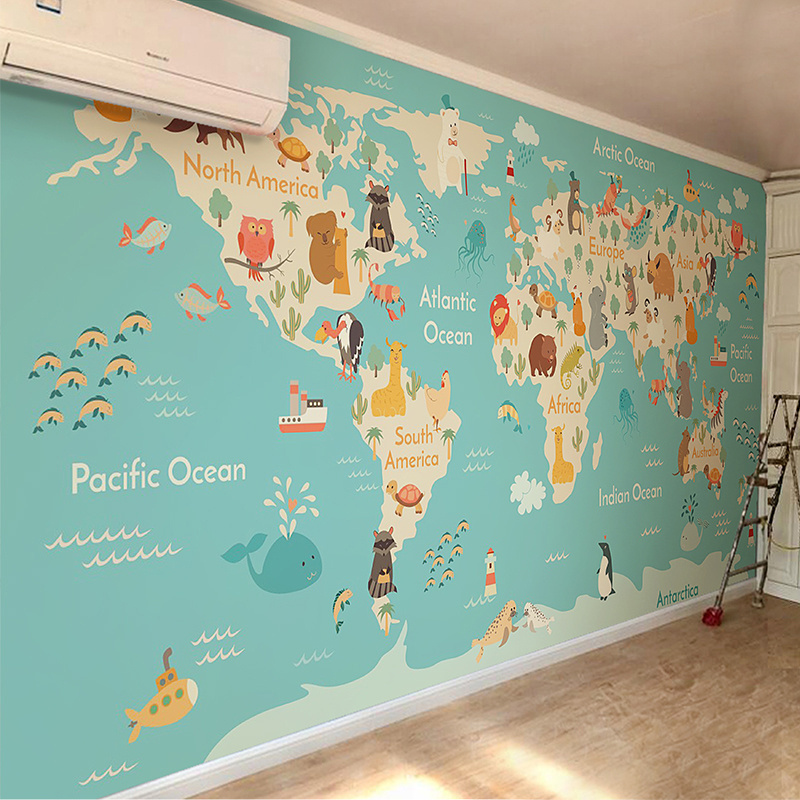 Home Decore Kids Wall Mural World Maps Murals Nature 3D Wall Stickers Self Adhesive Wallpaper