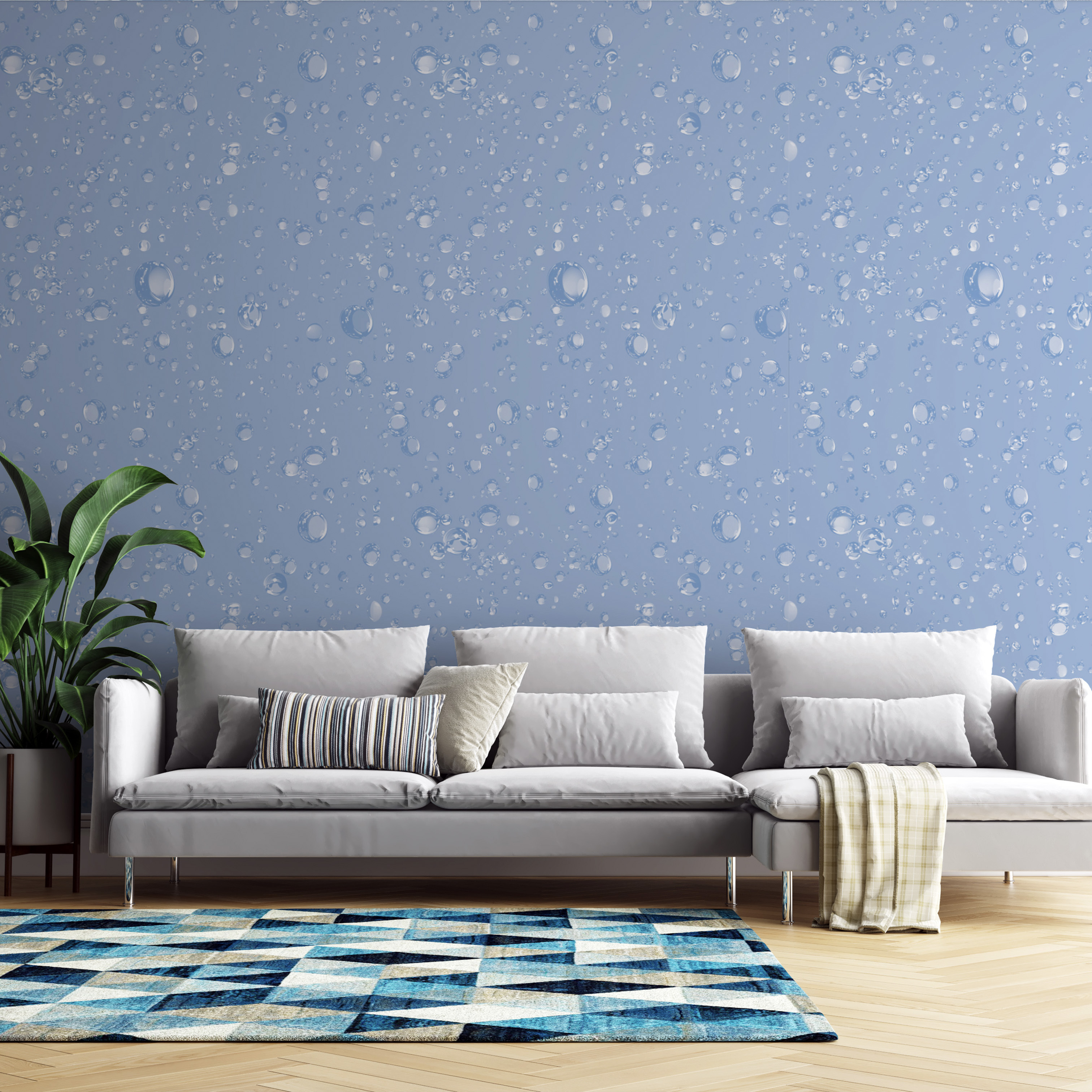 Peel And Stick Wallpaper Waterproof Blue 3D Water Drop Wall Paper