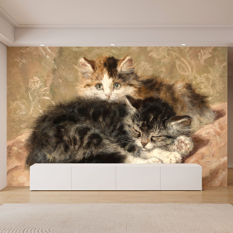 Peel And Stick 3D Customized Animal Cats Mural Wallpaper For Bedroom Walls