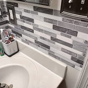 Gray 3D Peel And Stick Tile Subway Mosaic Tile Bathroom Wall Tile Design