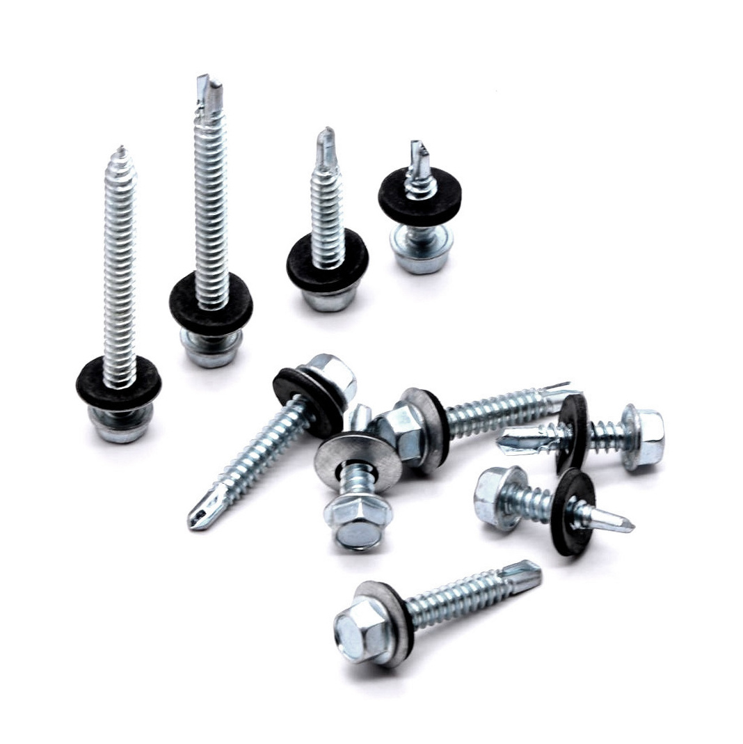 12mm Galvanized Hex Washer Head Self-drilling Self Drilling TEK Roofing Screws 6x1 With Rubber Bonded Washer