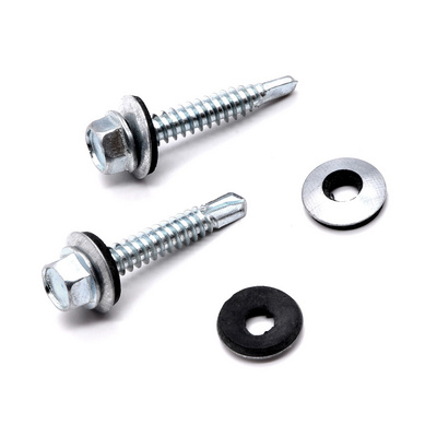 12mm Galvanized Hex Washer Head Self-drilling Self Drilling TEK Roofing Screws 6x1 With Rubber Bonded Washer