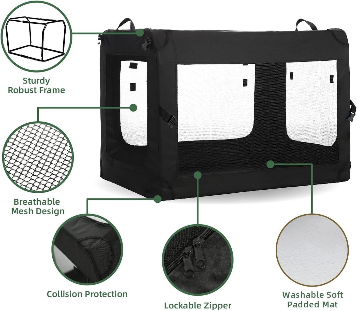 Custom Printed Folding Dog Cage Crate Expandable Soft-Sided Pet Carrier with Removable Fleece Pad and Pockets Belt Closure