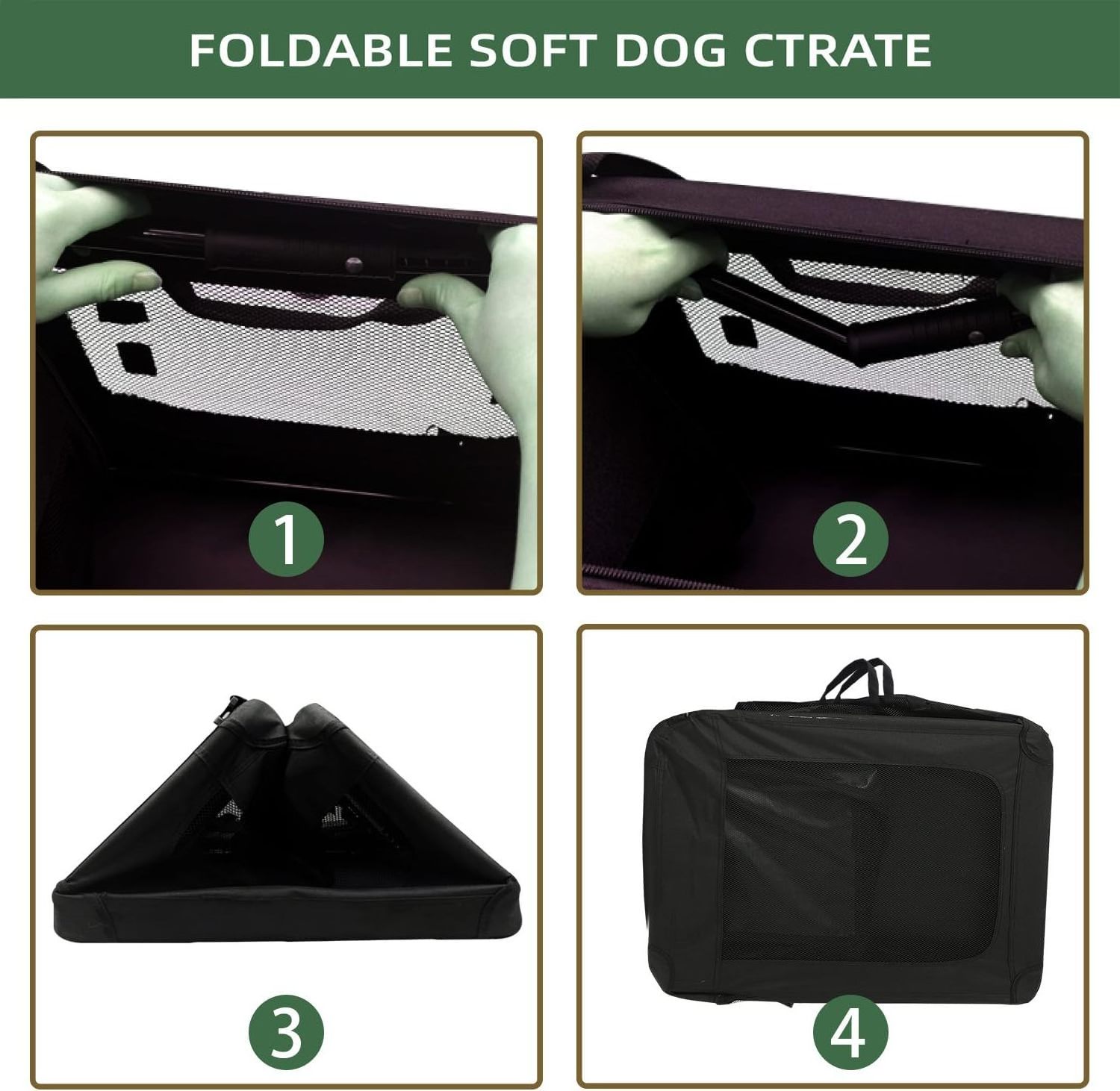 Custom Printed Folding Dog Cage Crate Expandable Soft-Sided Pet Carrier with Removable Fleece Pad and Pockets Belt Closure