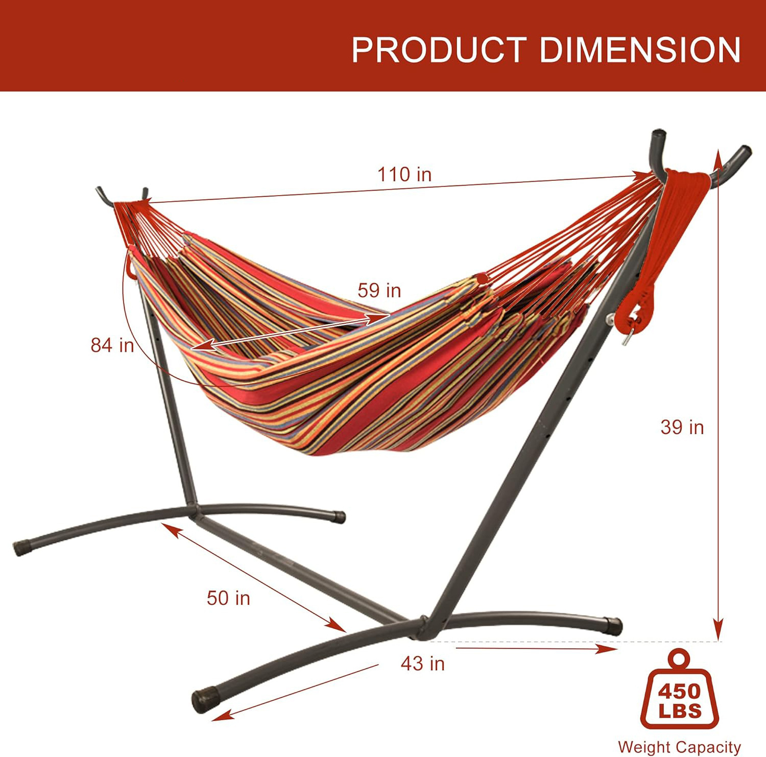 Modern Folding Hammock Stand Durable Cotton Polyester Fabric with Non-Slip Steel Tube for Outdoor/Living Room/Bedroom Use