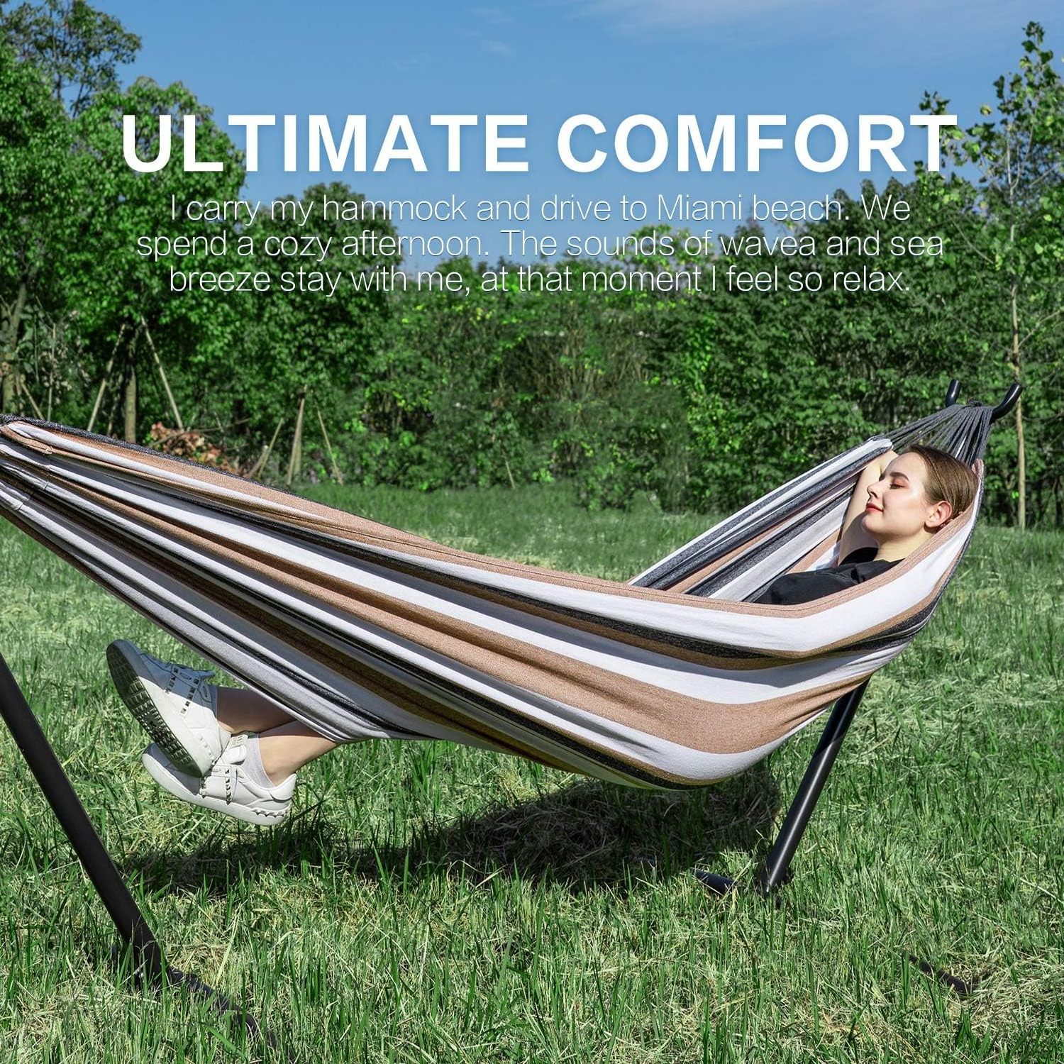 Portable Hammock Stand Made of Thicker Tighter Woven Cotton Fabric for Outdoor and Bedroom Use No Tree Required