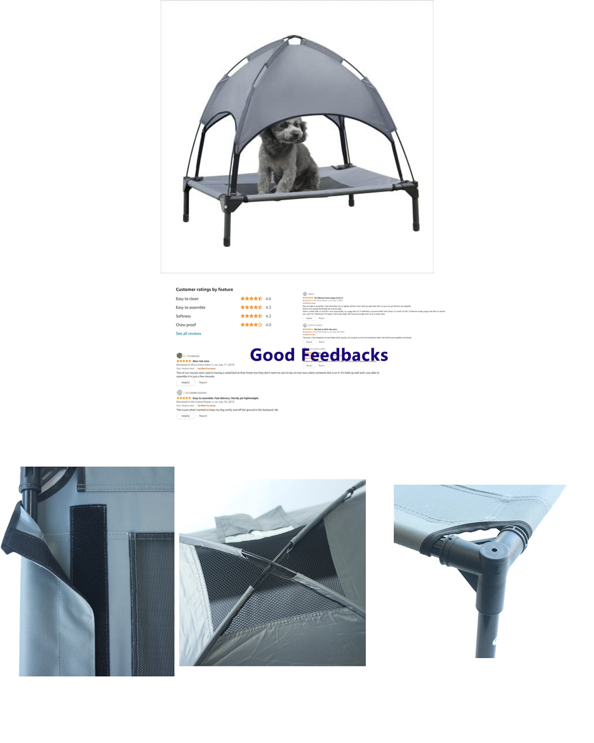 NEW Portable Outdoor Travel Camping Pet Dog Bed Oxford Fabric Pet Cooling Elevated Dog Beds with Canopy