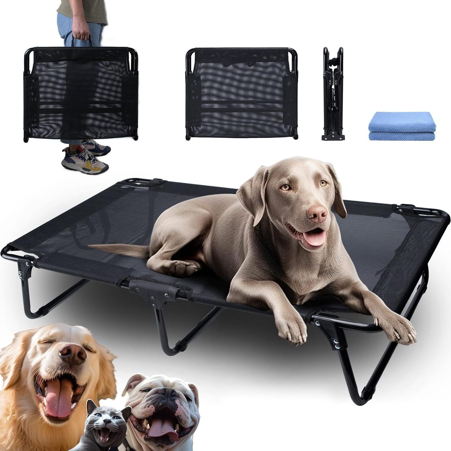 XL PVC Coated Pet Bed with Cooling Feature Breathable and Moisture-Proof Portable Dog Cot for Camping for Cats and Dogs