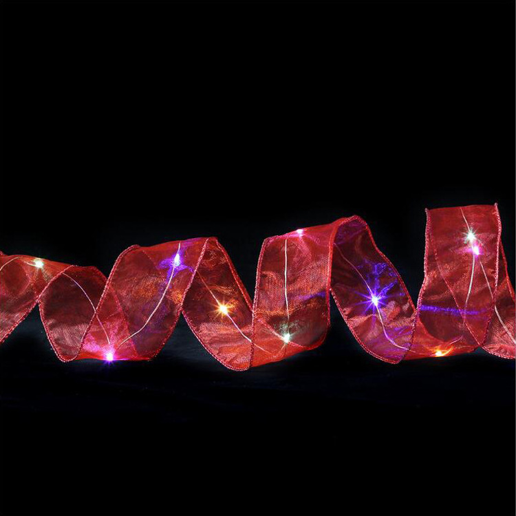 Wholesales Colorful Shinning Organza Led Christmas Ribbon Christmas Tree Wired Ribbon